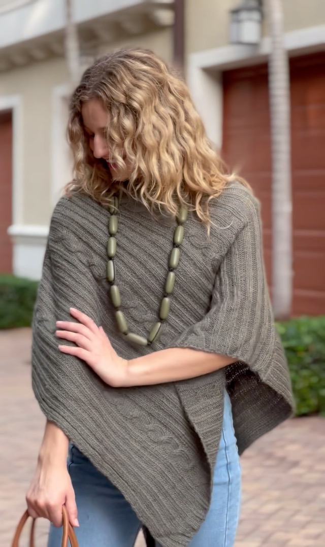 Back From Bali Knit Cable Poncho Black Womens Sweater Cape Boho